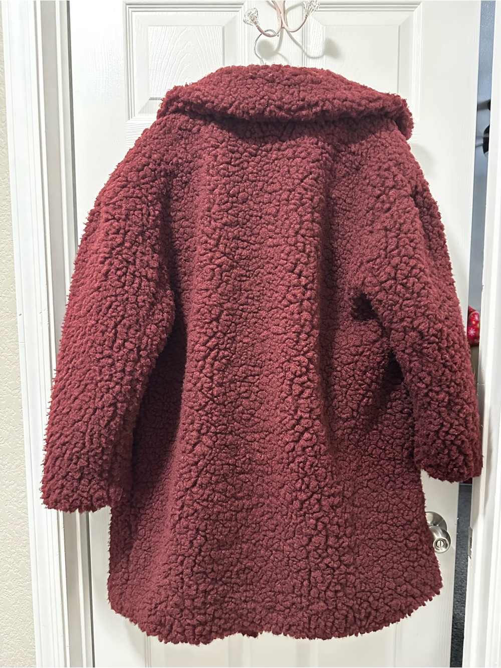 NWT Topshop Frenchy Big Borg Teddy Coat Burgundy Size 10 Oversized - Picture 7 of 7